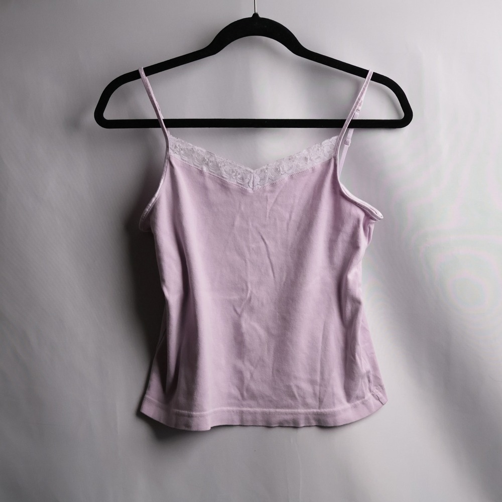 Vintage Y2K 90s Pink Purple Lace Trim Cotton Cami Tank Top P L Fairy Grunge